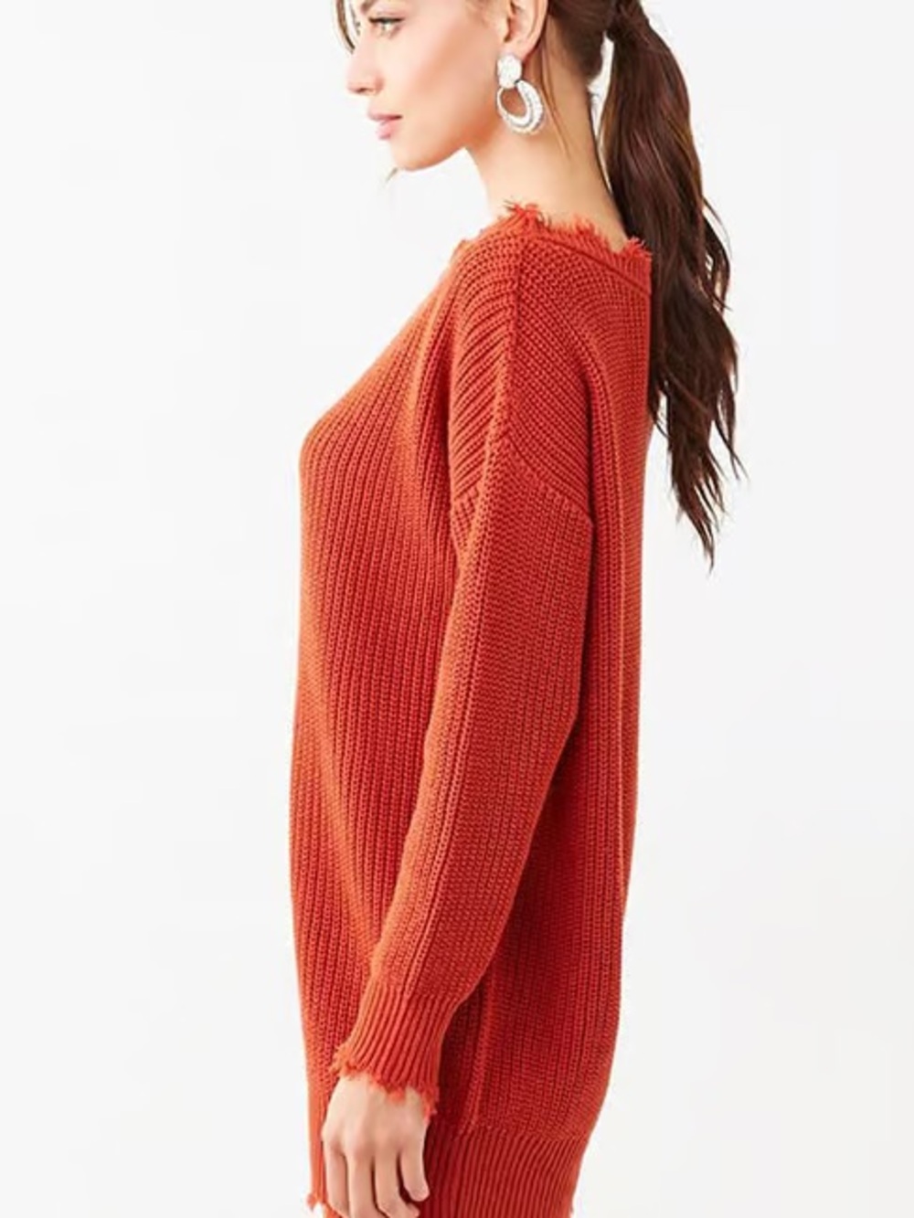 Burnt orange distressed tunic sweater dress from Forever 21.